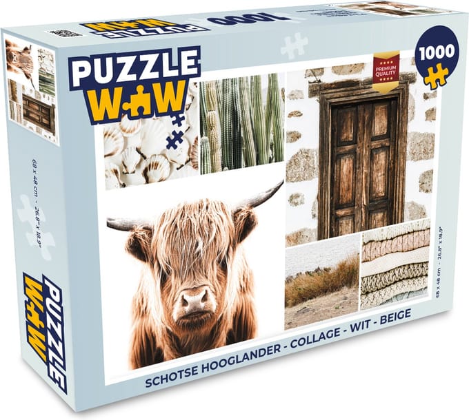 Puzzel Schotse hooglander - Collage - Wit - Beige - Legpuzzel - Puzzel 1000 stukjes volwassenen