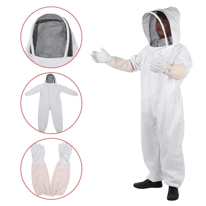 Professioneel Imker Beschermpak Handschoenen Imker Beschermingsuitrusting Jumpsuit(L) XL white