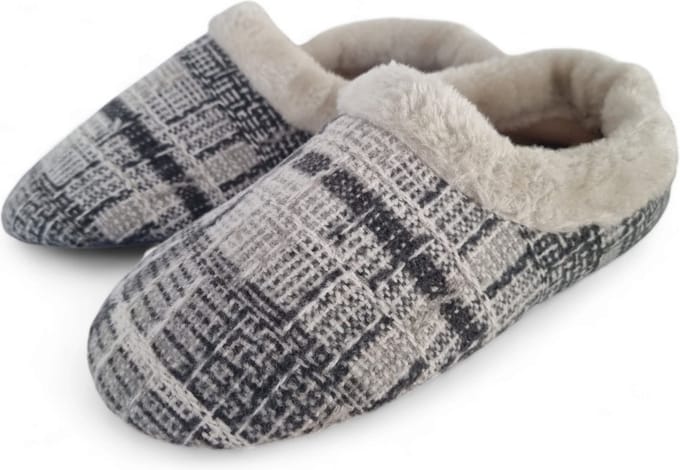 Dames pantoffel - zachte voering - maat 41 | kleur grijs - geruit
