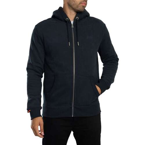 Superdry Essential Logo Half Brushed Zip Hoodie Blauw Grootte: M