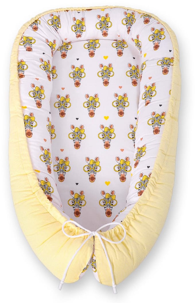 Babynest dubbelzijdig Premium Cocoon voor baby's BOBONO- gele zebra's