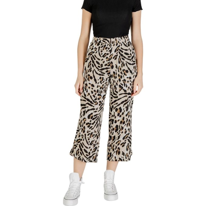 Cropped Wide Leg Leopard Pants Wo - Beige Trousers