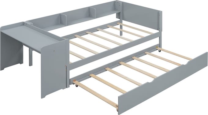 Het kinderbed modern laagbed 90x200cm eenpersoonsbed met uittrekbed bureau
