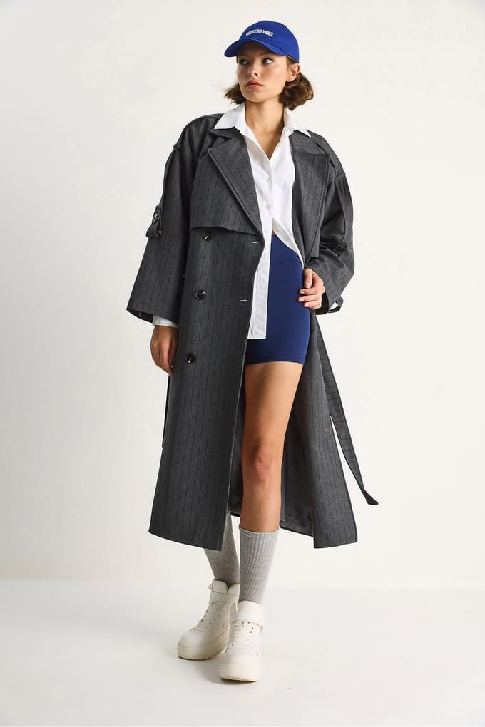 Katoenen Midi Trenchcoat met Dubbele Knopen Sluiting