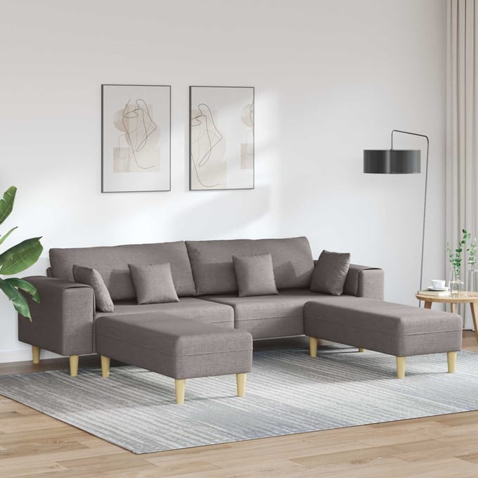 vidaXL Bank met kussen 3 pcs Taupe Stof