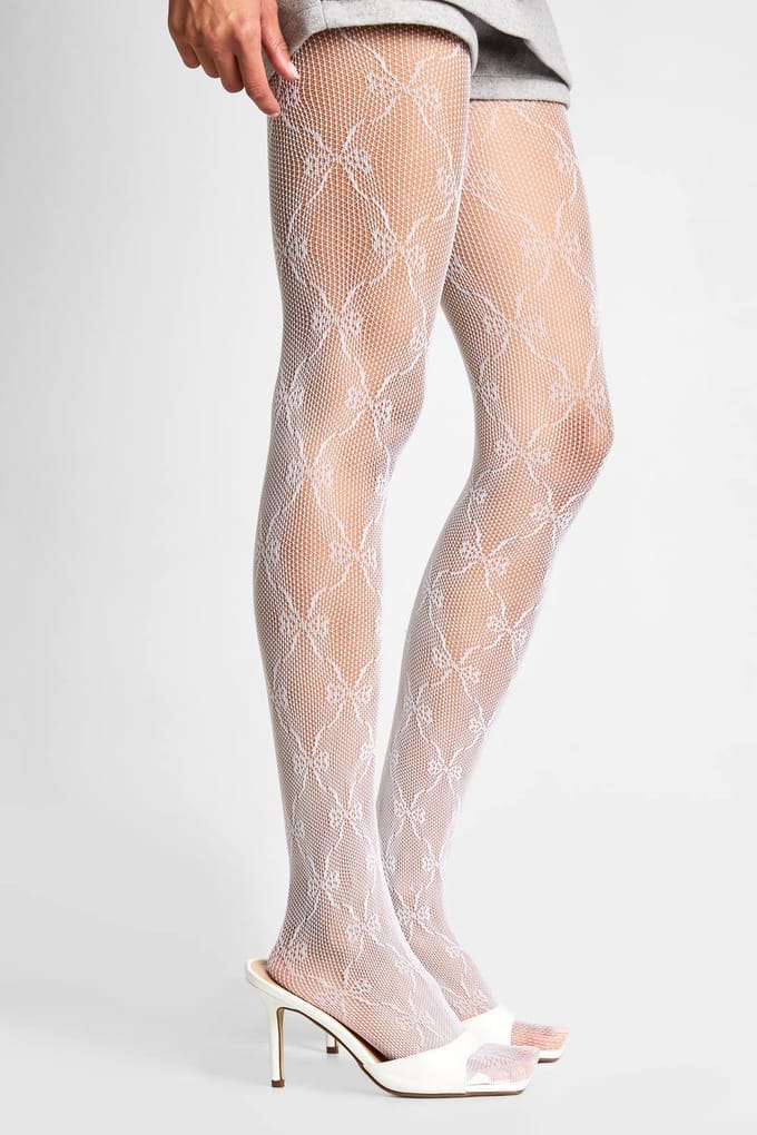 boohoo Dames Strik Bedrukte Visnet Panty's | Wit
