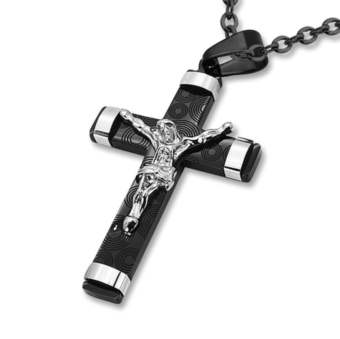 Amanto Ketting Djair Black - 316L Staal - Kruis - 58x36mm - 60cm