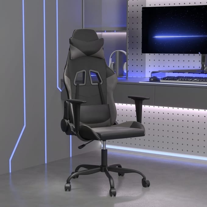 vidaXL - Massage - gamestoel - kunstleer - zwart - en - grijs