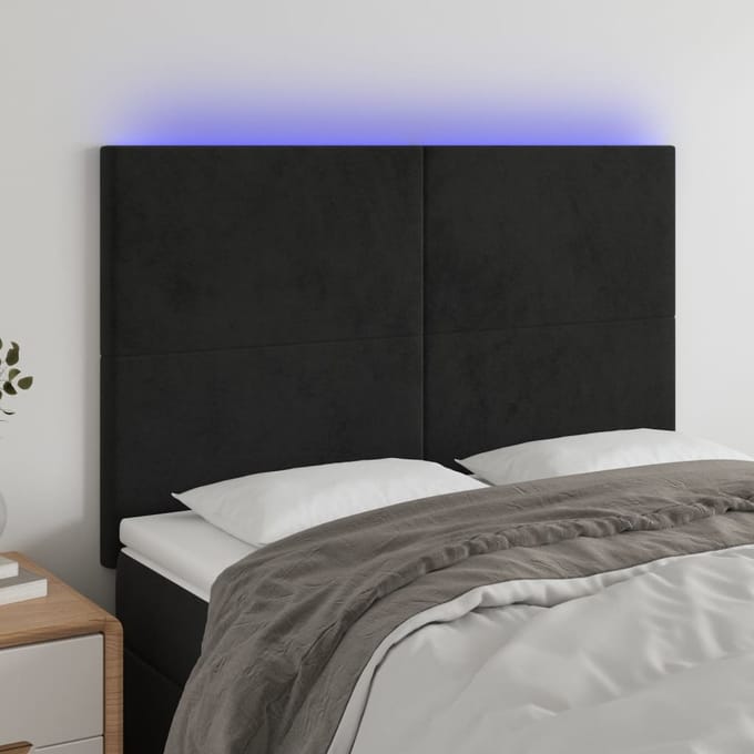 vidaXL - Hoofdbord - LED - 144x5x118/128 - cm - fluweel - zwart
