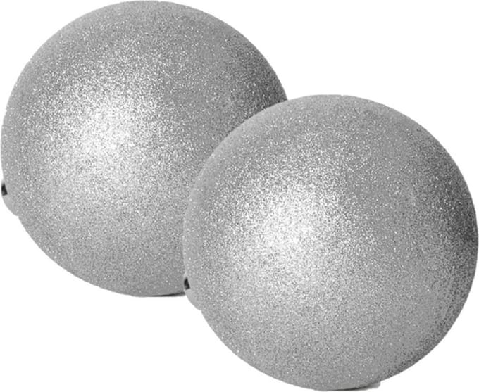 Gerimport Kerstbal - 2x stuks - kunststof - zilver glitters - D20 cm