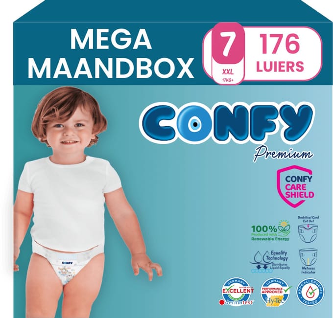 Confy Premium - Luiers Maat 7 (17+kg) - 176 Luiers - Mega Maandbox