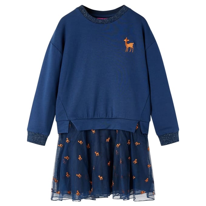vidaXL - Kinderjurk - met - lange - mouwen - 104 - marineblauw