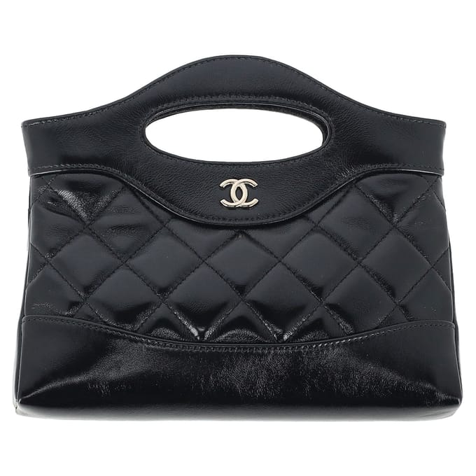 Chanel 31 Nano CC Logo Kettingtas in Zwart Leer