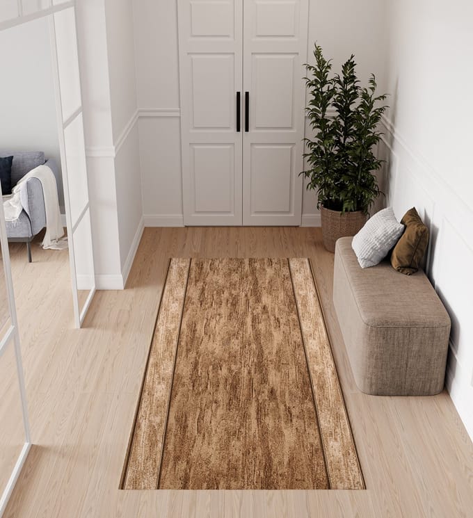Tapiso Antislip Rubber Mat Beige Bruin Gang Rubbermat Tapijt Maat- 100x1350