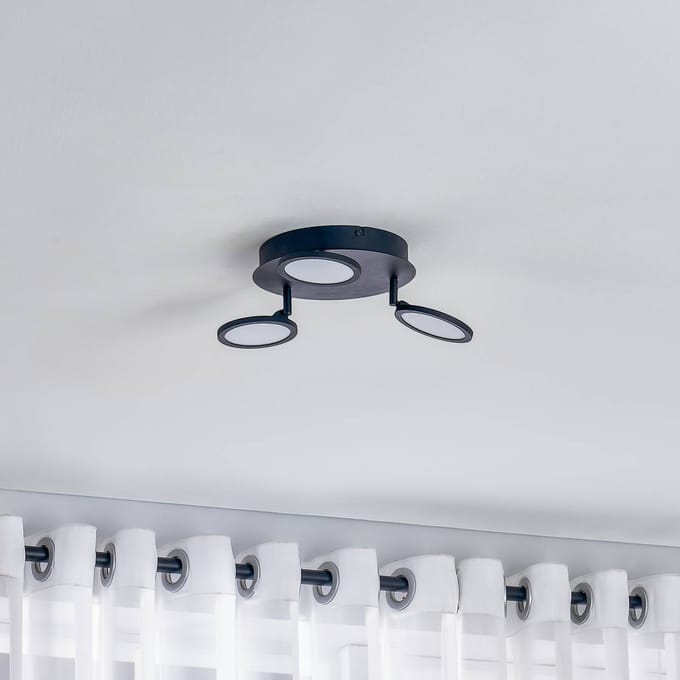 Lindby plafondlamp Manel, zwart, ijzer, Ø 22 cm