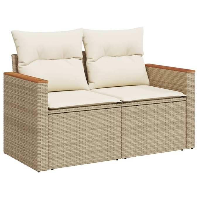 vidaXL - 9-delige - Loungeset - met - kussens - poly - rattan - beige