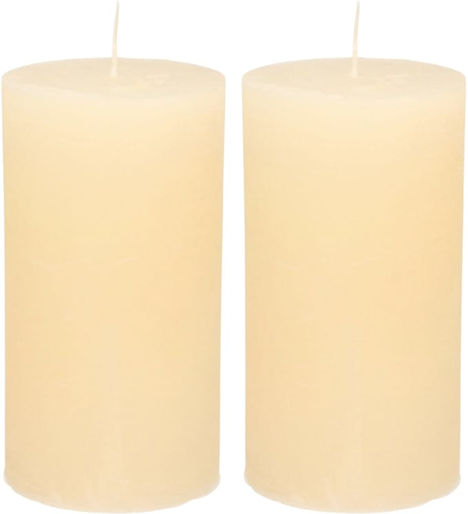 Atmosphera Stompkaars - 2x - ivoor wit - 7 x 13 cm - cilinderkaars - rustiek model