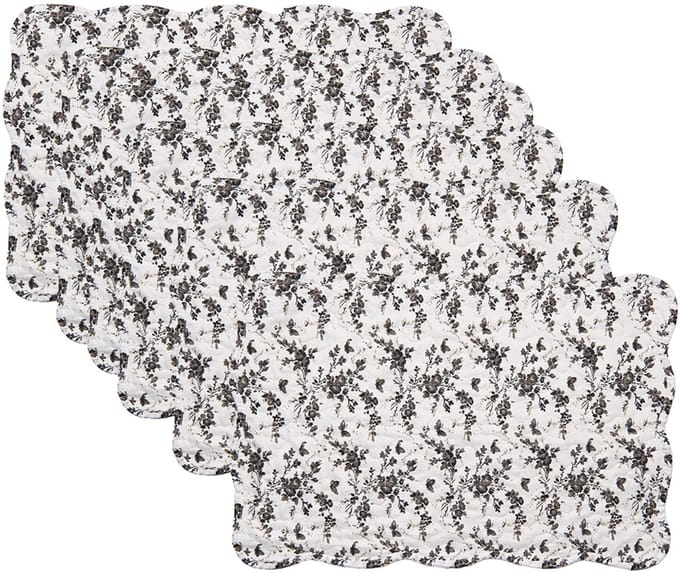 Clayre & Eef Placemats Set van 6 48x32 cm Wit Polyester Bloemen
