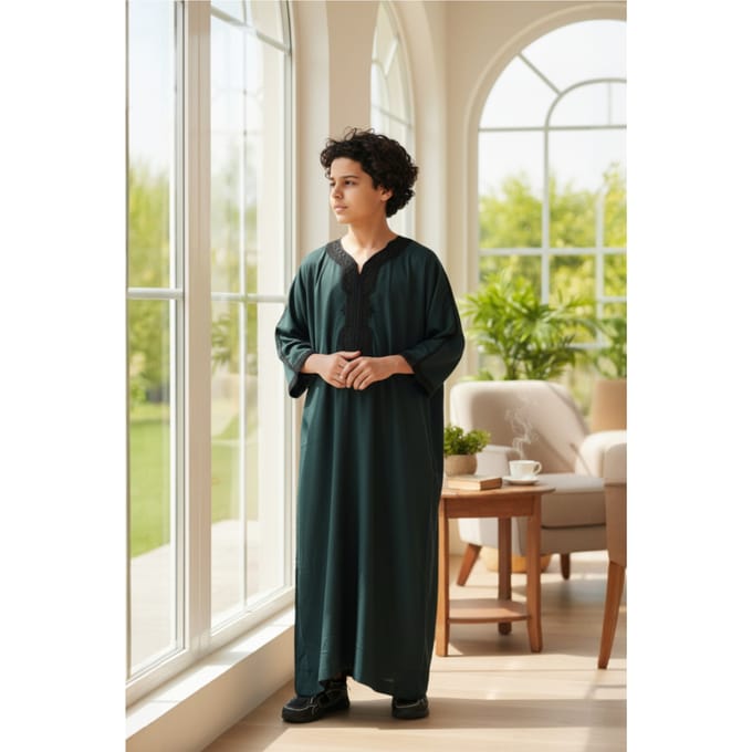 Kinderen jongens groene Marokkaanse Thobe Jubba Robe Eid Djellaba Gandoura LFS-K-HM62