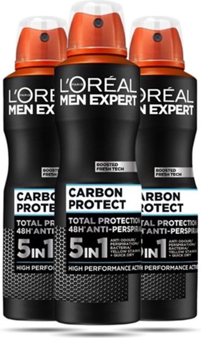 L'Oréal Paris Deo Spray Men Expert - Carbon Protect 5-in-1 Bescherming - 3 x 150 ml