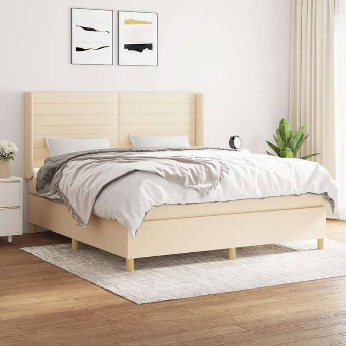 vidaXL - Boxspring - met - matras - stof - crèmekleurig - 180x200 - cm