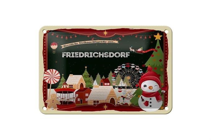 Blechschild Weihnachten Grüße aus FRIEDRICHSDORF Geschenk Deko 18x12cm
