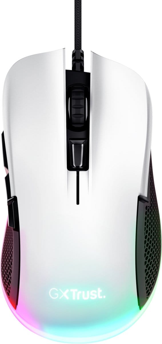 Trust GXT 922W Ybar - Gaming Muis - Bedraad - 7200 DPI - RGB Verlichting - Wit