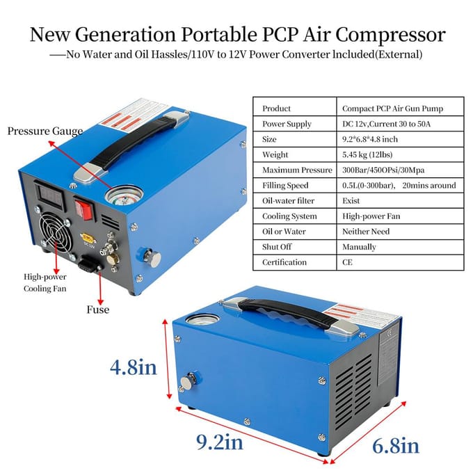 4500PSI hogedrukluchtcompressor met barometer Intelligente draagbare PCP-luchtcompressorpomp EU Plug