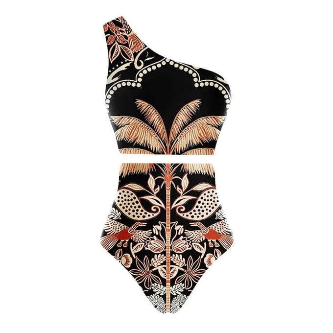 Nieuw Sexy Eendelig Badpak Dames Bedrukt Mesh Rok Badpak Set L black