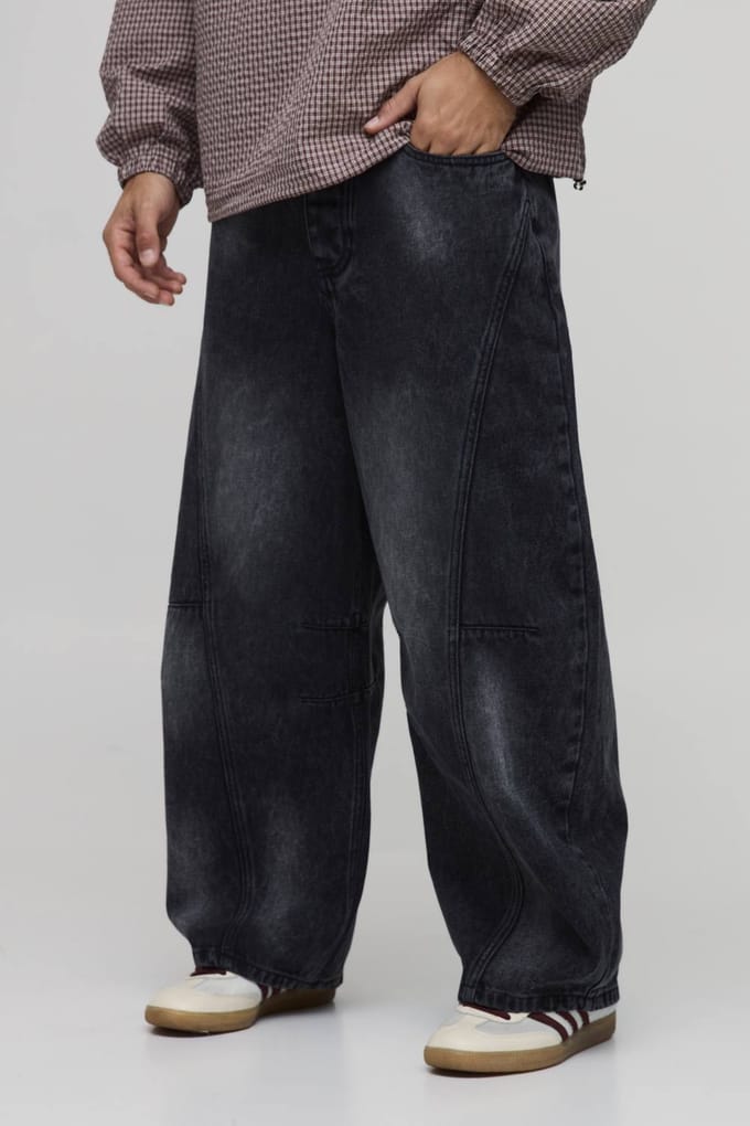 Gewassen Barrel Leg Jeans | Washed Black | Size 30R