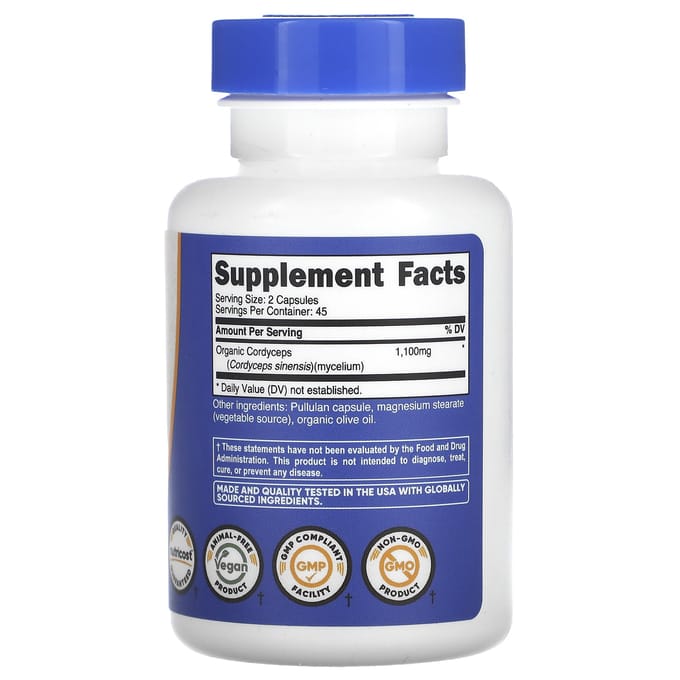 Nutricost, Cordyceps paddenstoel, 1100 mg, 90 capsules (550 mg per capsule)