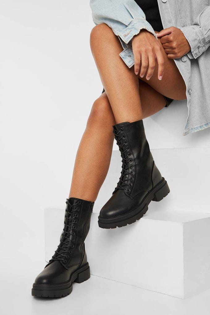 boohoo Dames Lace Up Hiker Boots | Zwart | Maat: 38