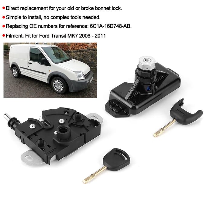 Motorkap Vergrendeling Cilinder met 2 Sleutels 6C1A16D748AB Geschikt voor Ford Transit MK7 0611 black