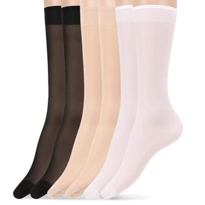 3 Paires de Bas Transparents Mi-Jambe, Bas de Pantalon Transparents Élastiques 15D en Nylon avec Pointe Renforcée Bas Mi-Jambe Serré Perf beige