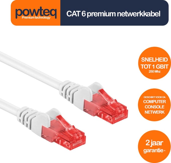 Powteq - 2 meter premium UTP patchkabel - CAT 6 - Wit - (netwerkkabel/internetkabel)
