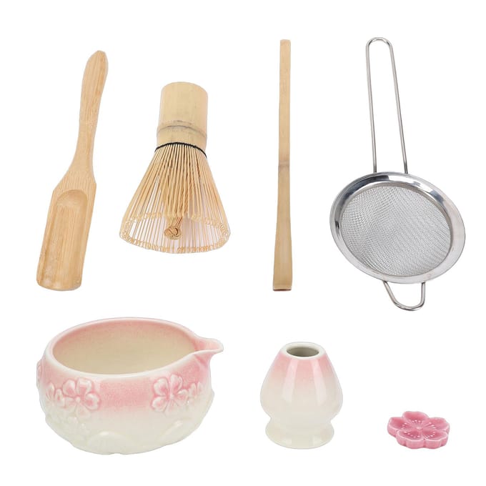 7-delige Matcha Thee Klopper Set Elegante Geglazuurde Keramische Matcha Bereidingskit met Kom Schep Zeef