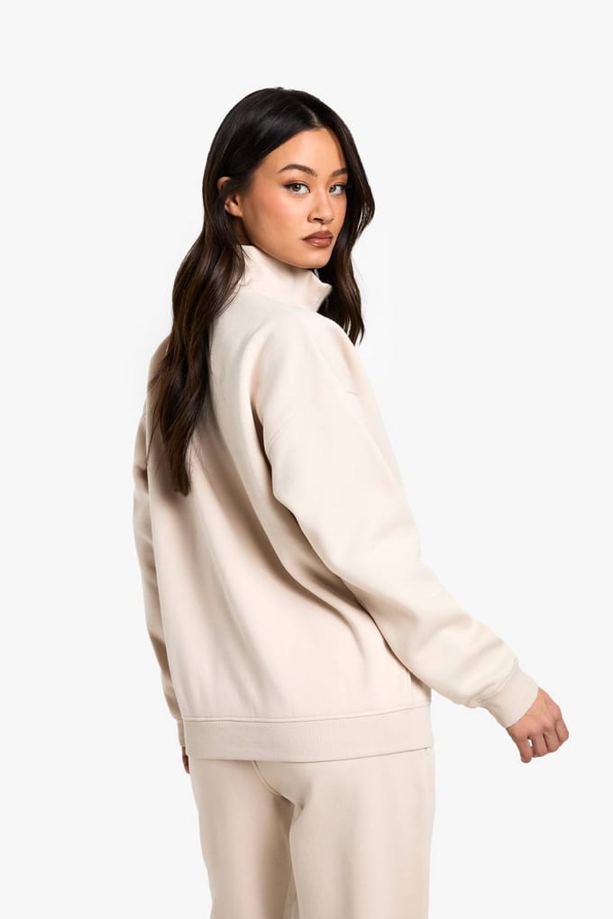 boohoo Dames Tall O Ring Detail Half Zip Sweatshirt | Beige | Maat: XL