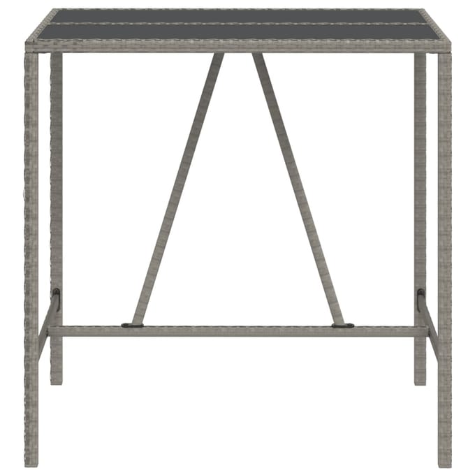 vidaXL - Bartafel - met - glazen - blad - 110x70x110 - cm - poly - rattan - grijs