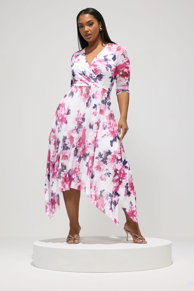 Yours London Witte Midiwikkeljurk Met Bloemenprint Size 48