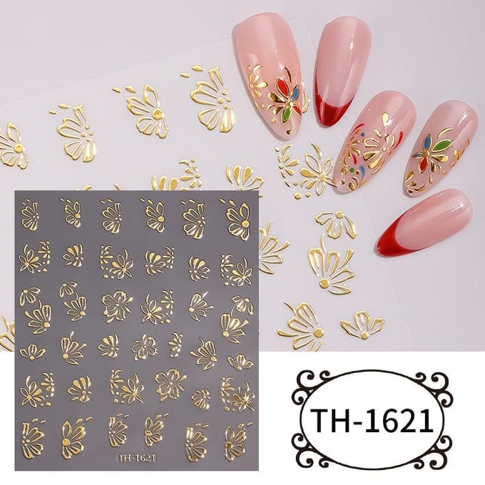 Brons Kleurige Nail Art Sticker 3D Holle Bloem Nagel Decals Nagel Accessoires TH-1623