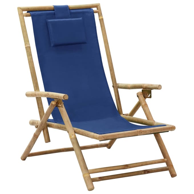 vidaXL - Verstelbare - klapstoel - in - marineblauw - van - bamboe - en - stof
