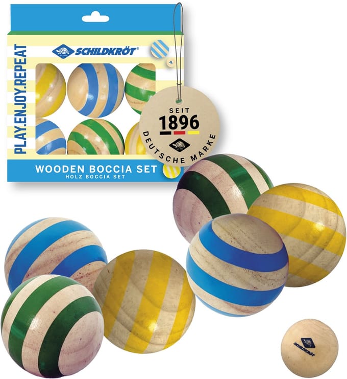 Schildkröt houten boccia set voor buiten met opbergtas.