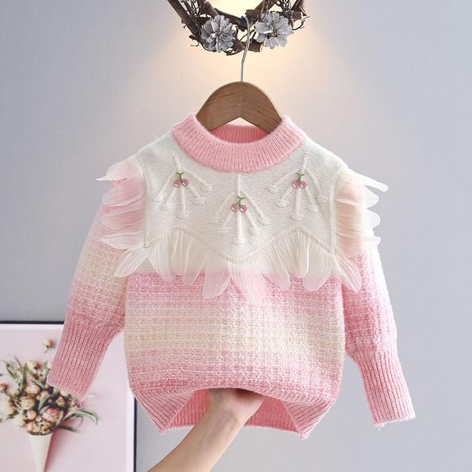 Pull Princesse Dentelle Épissée pour Hiver Pull Tricoté Épais pour Filles avec Haut Pull-Over 150 white