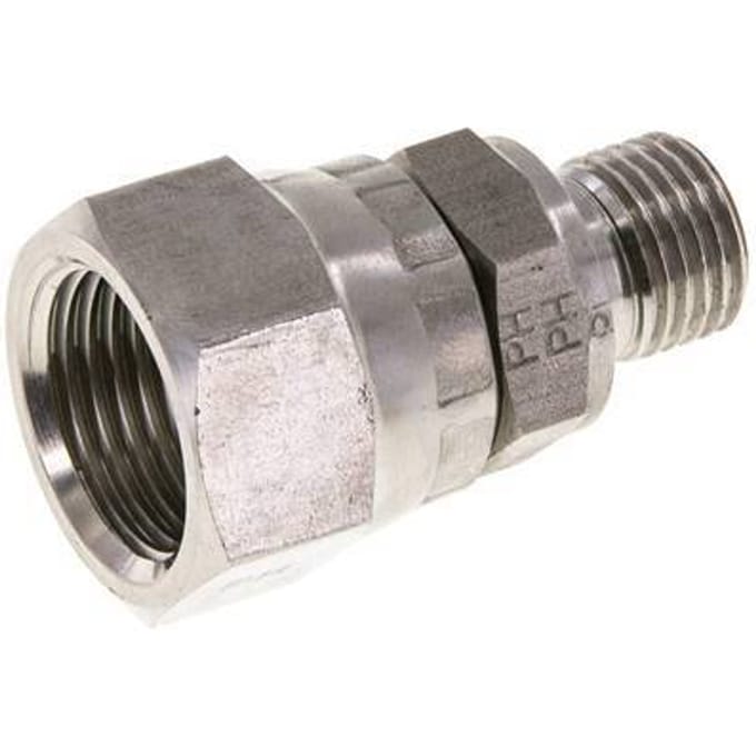 JIC  Verloopnippel UNF 3/4''-16'' Binnendraad X G1/4'' Buitendraad Verstelbaar RVS 275bar