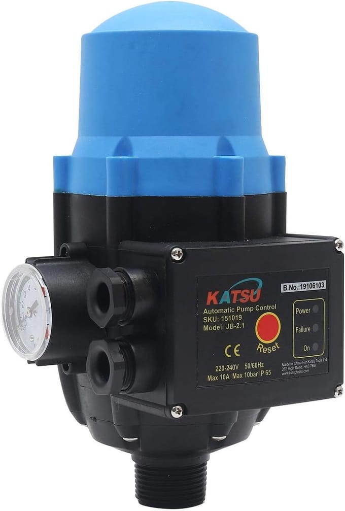 Automatische Waterpomp Regelaar - Drukcontroller Pomp - Waterdruk Beheer - Bescherming Tegen Drooglopen - 10 Bar - Zwart