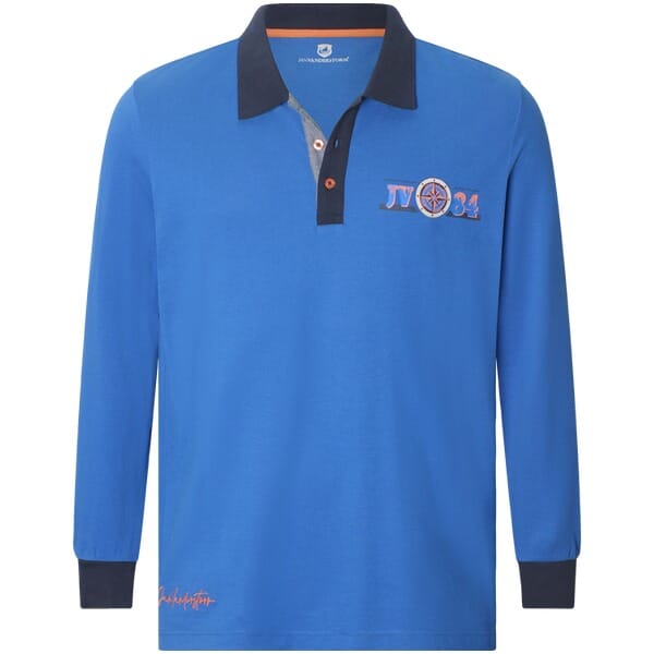 Jan Vanderstorm herren Poloshirt Met Lange Mouwen - 76/78 - koningsblauw - Plus Size