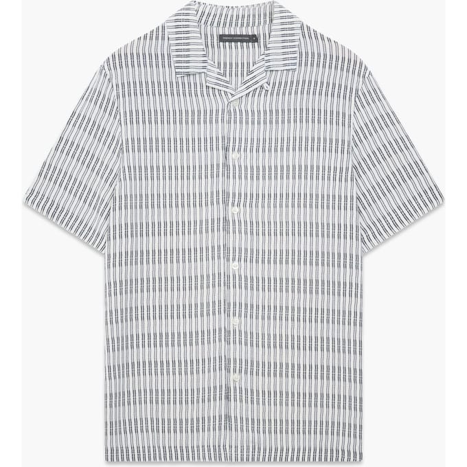French Connection Horver Viscose Ss Salt/marine Maat: S | Casual Overhemden Outlet | Heren | Wit