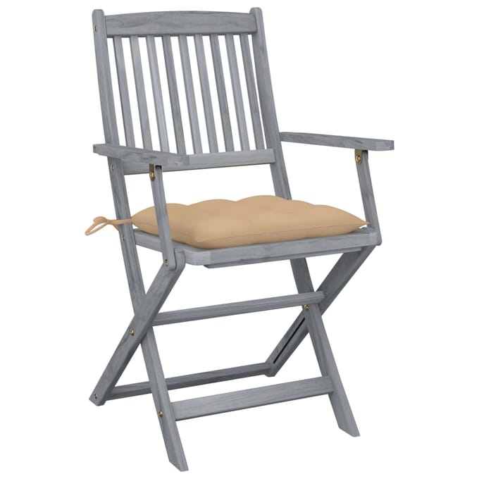 vidaXL - Set - van - 2 - klapstoelen - met - kussens, - gemaakt - van - massief - acaciahout.