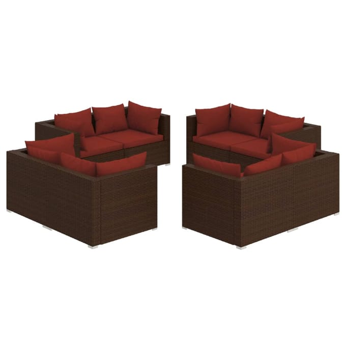 vidaXL - 8-delige - Loungeset - met - kussens - poly - rattan - bruin
