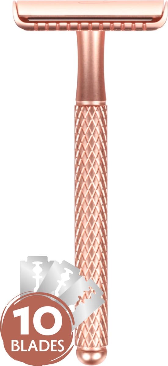 Biowust Safety Razor + 10 Scheermesjes - Voor Vrouwen - Zero Waste - Rose Gold